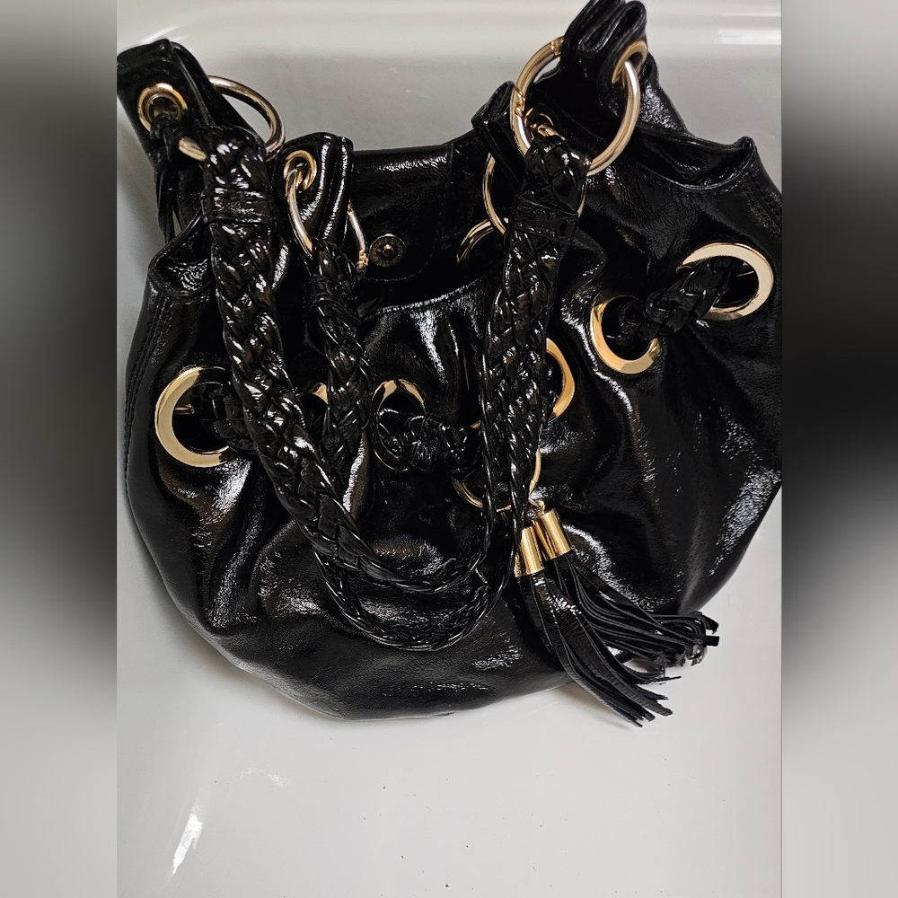 MK Limited edition W Grommet W/ Braided Shoulder Strap Black Leather Hobo Bag